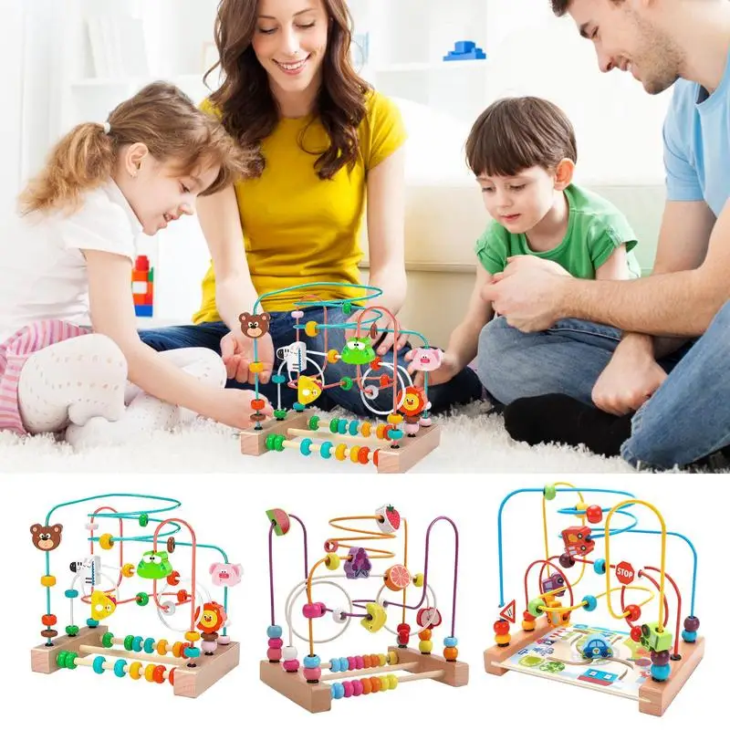 Bead Maze Toy Kids Wooden Montessori Educational Baby Toys Wooden Roller Coaster Abacus Math Puzzle Early Learning Toys for Kids