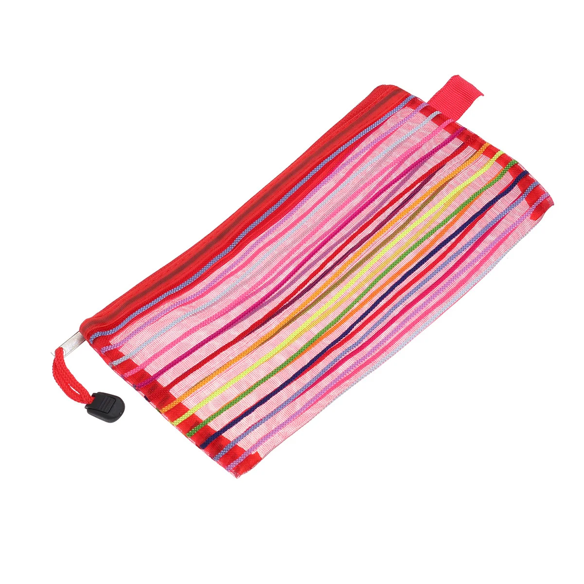 12 PCS Clutch Bag Rainbow Stripes Pouch Pencil Case Red Mesh Storage with Zipper