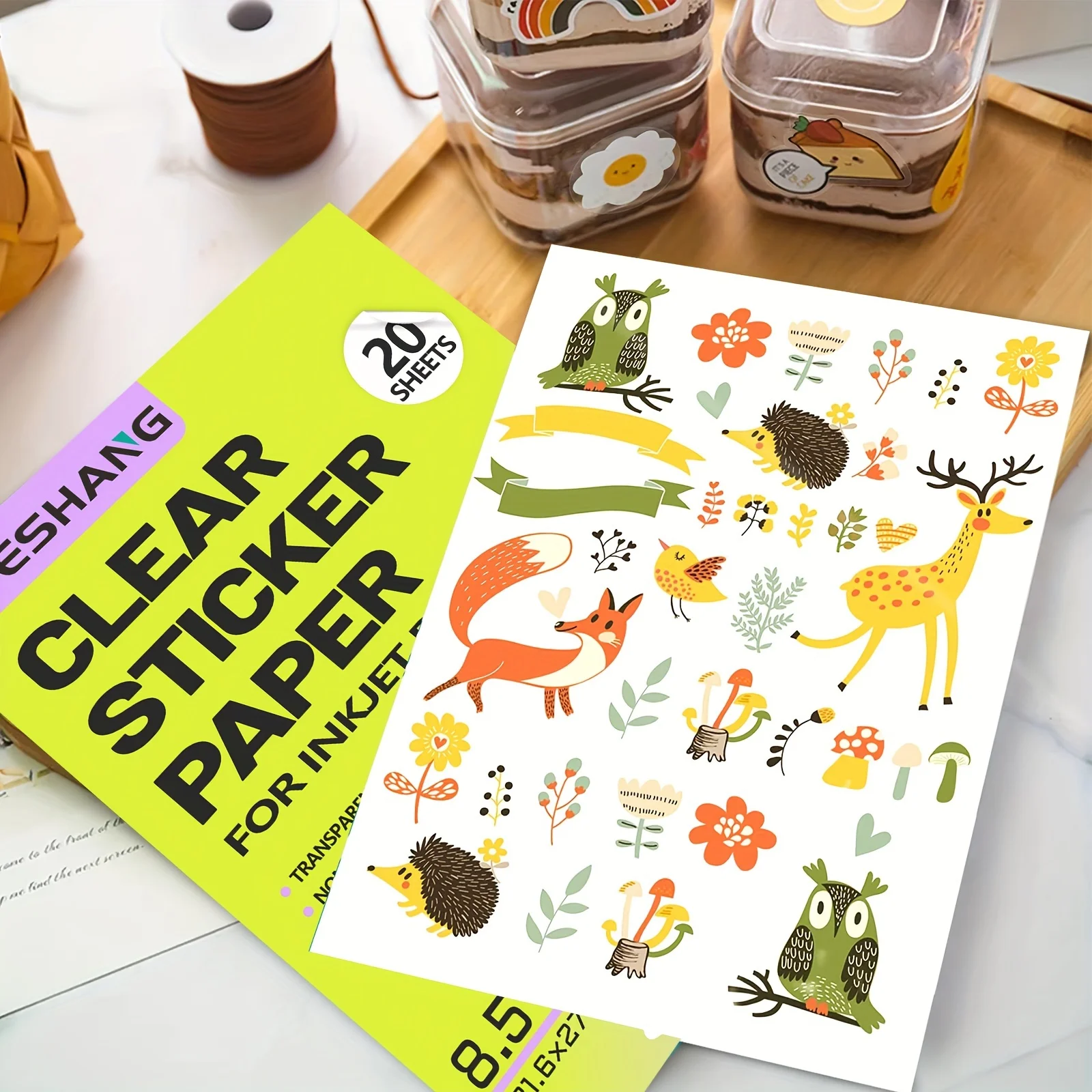 ESHANG 8.5x11 Inch 20 Sheets Clear Sticker Paper for Inkjet Printer Non-Waterproof Clear Printable Vinyl Sticker Paper