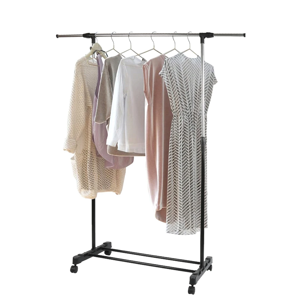Porte-vêtements, porte-manteau, hauteur réglable de 90 à 158 cm, barre extensible, en métal et portable avec roulettes, noir
