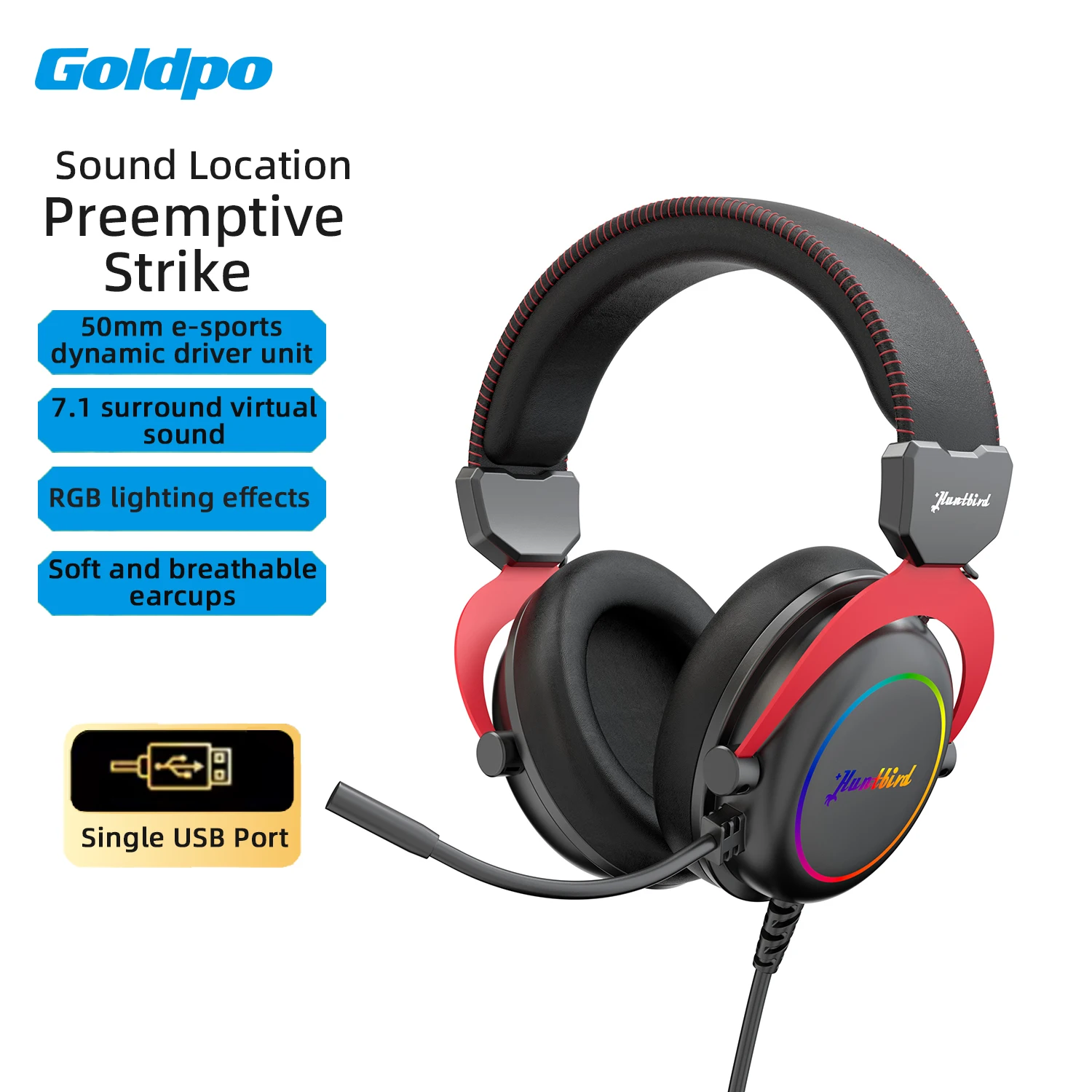 Goldpo K8 Gaming Headphones with Mic 7.1 Stereo Virtual Surround LED Light Bass Earphone Headsets Gamer for Computer PC Gamer