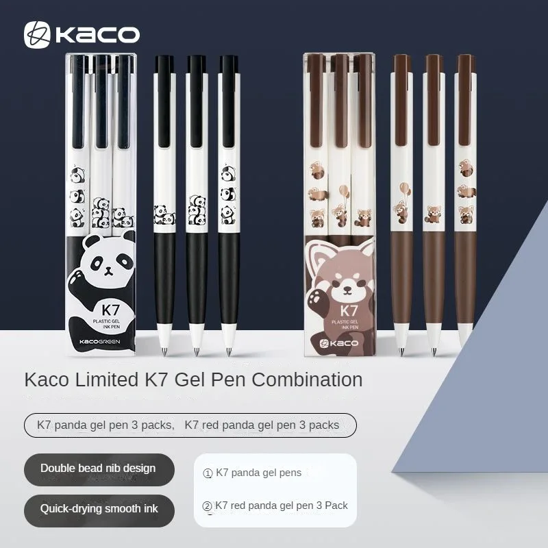 3pc/set Kaco Kawaii Panda K7 Gel Pen Quick Drying 0.5mm Student Press Rollerball Pens School Supplies