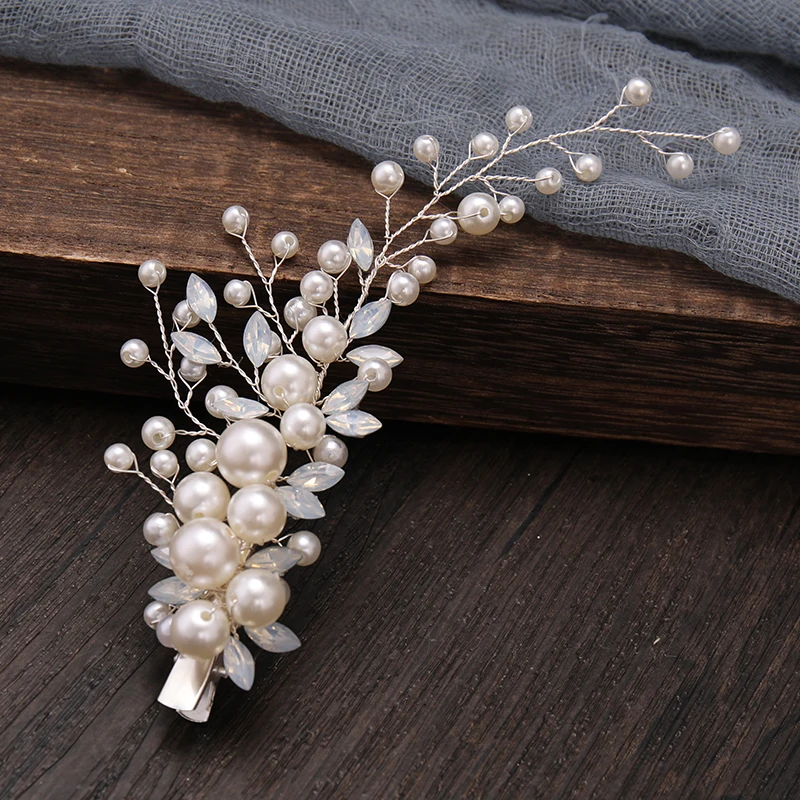 Bridal Crystal Pearl Headhand Flower Hair Clip Floral Style Barrette Bride Hair Jewelry Bridesmaid Wedding Hairbands Accessories image 6
