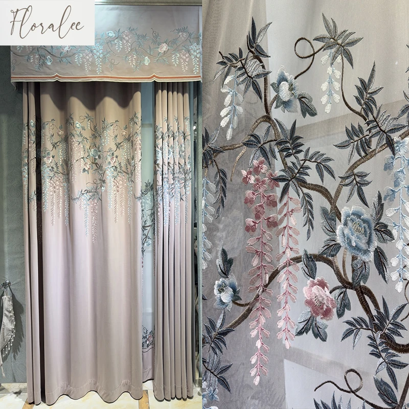 American European Luxury Curtains for Living Dining Room Bedroom Chenille Hollow Embroidered Fully Blackout Curtain Customized
