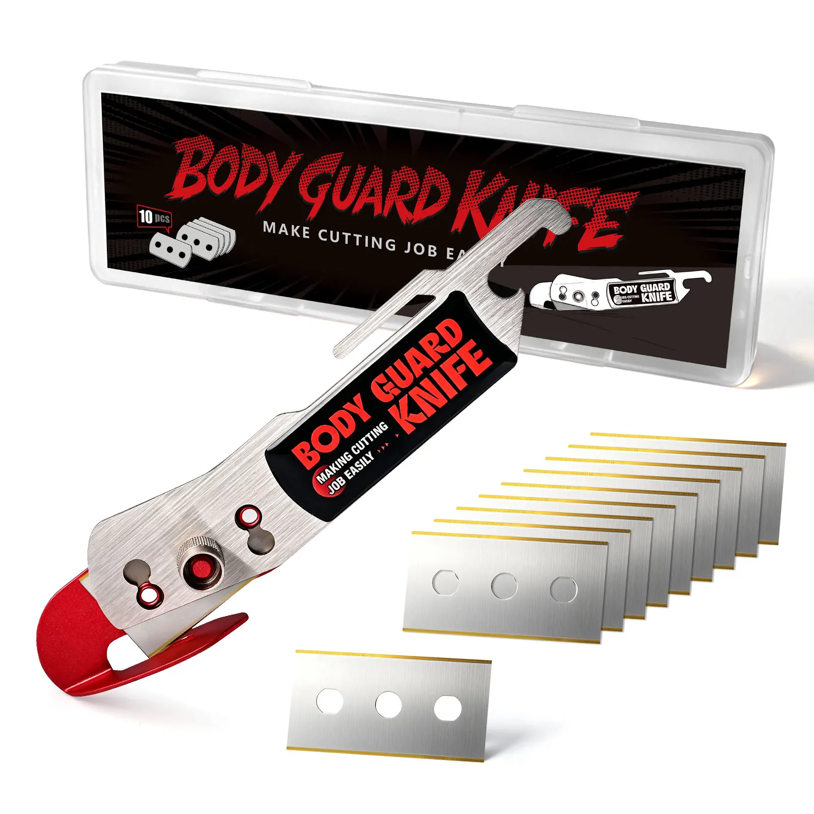 FOSHIO Safety Body Guard Knife +10pcs Double-Sided Sharp Blades Forward/Backward Vinyl Wrap Cutter Paper Film Graphic Slitter