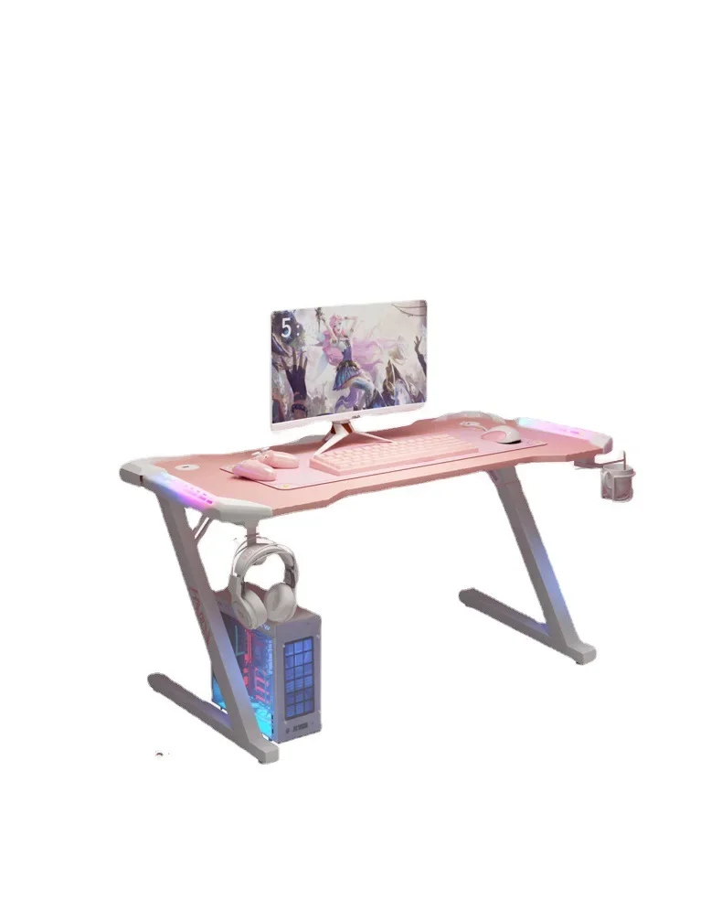 New Pink gaming table with RGB light fashion female anchor computer desk