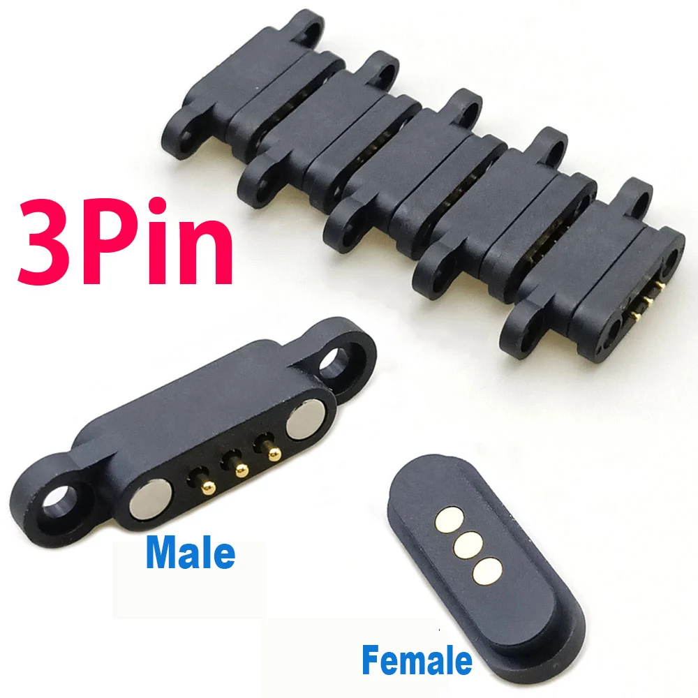 10Pairs Spring Loaded Magnetic Pogo Pin Connector 3 Positions Magnets Pitch 2.3 MM 3PThrough Holes PCB Solder Male Female Probe