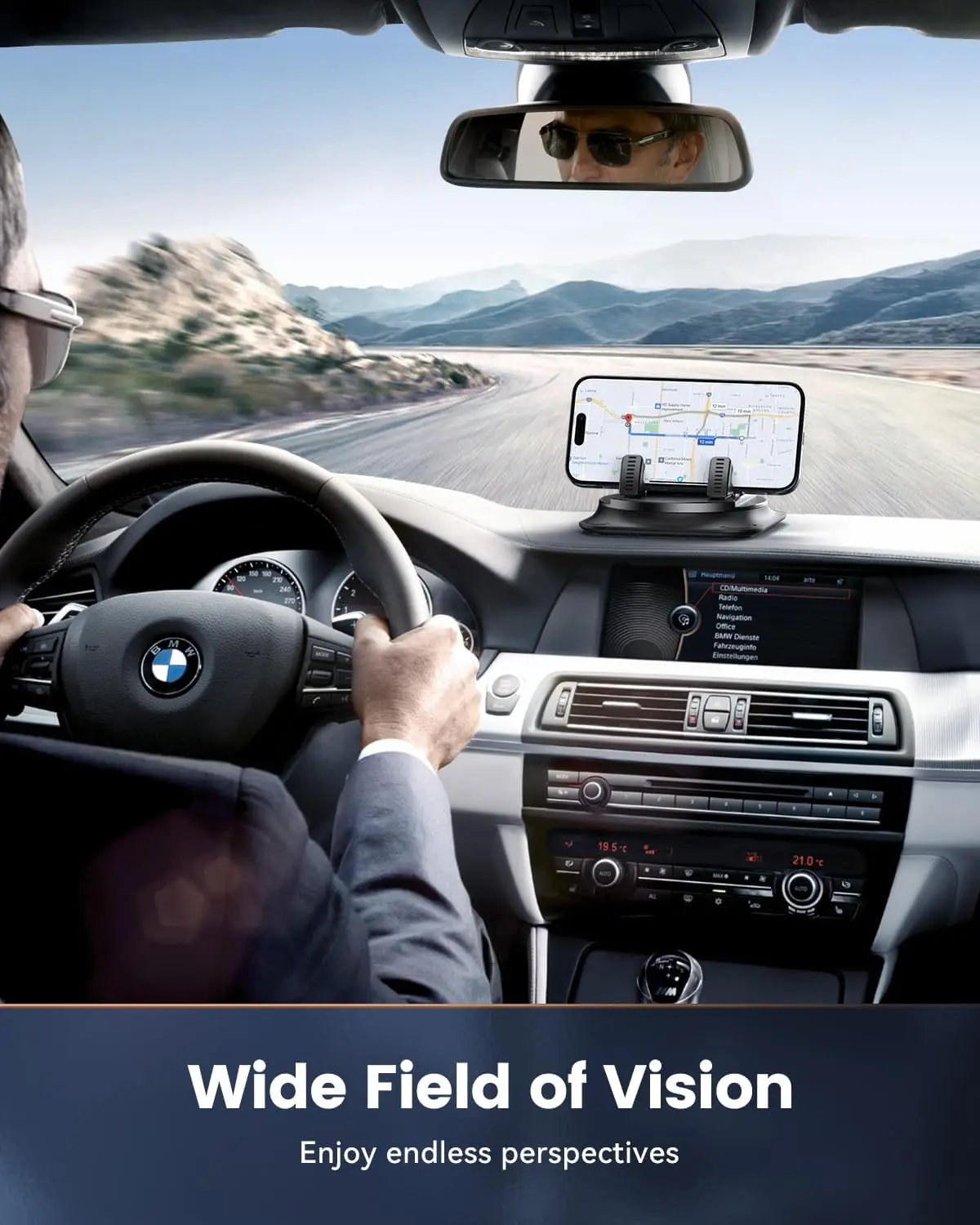 360 Rotation Dashboard Phone Holder for Car, Anti-Slip Grips One-Hand Operation Car Cell Phone Mount with Adjustable Spring Clip