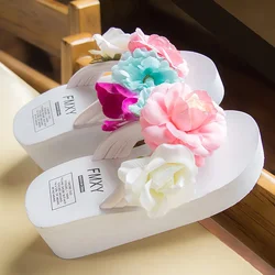 6cm High Heel Women's Summer New Beach Handmade Flip-flops Muffin Thick Bottom Flower Sandals Increase Wild Women's Slippers