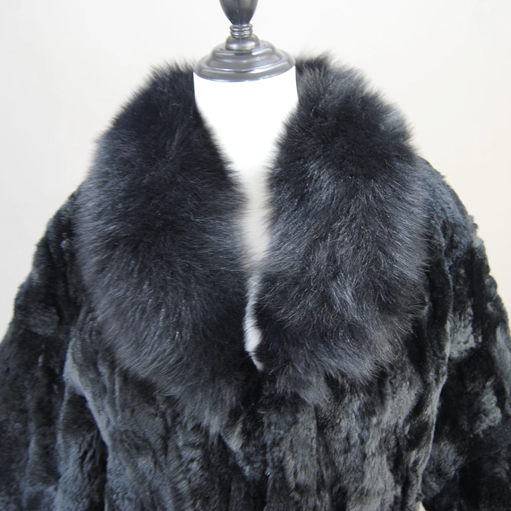 2025 ผู้หญิงหรูหราฤดูหนาวหนาจริง Rex กระต่ายขนสัตว์ Lady Warm คุณภาพ 100% ของแท้ Rex กระต่ายขนสัตว์แจ็คเก็ต Fox Fur Collar