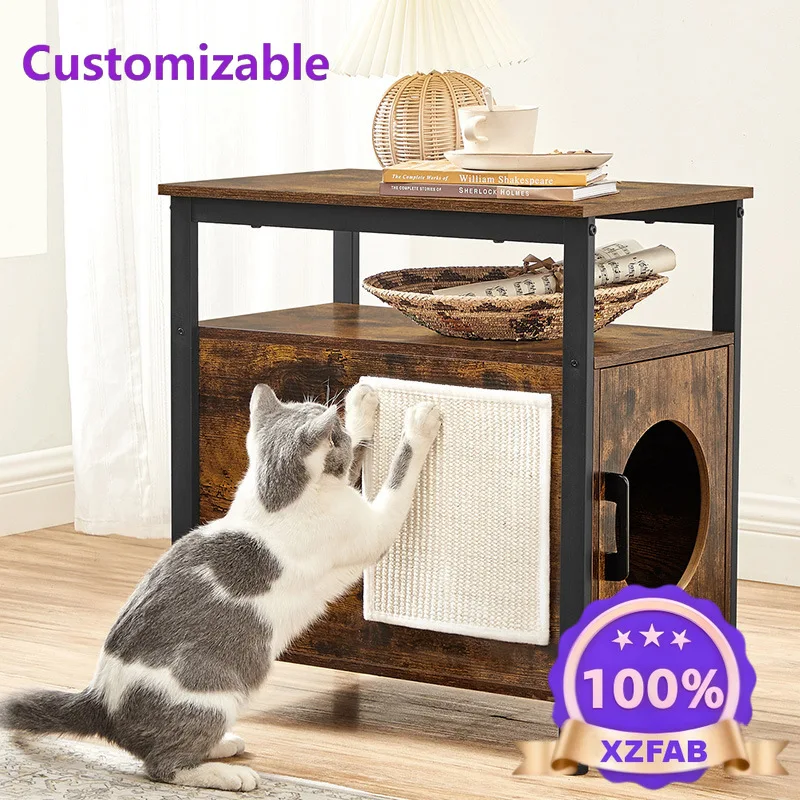 Factory Direct 2026 All-Season Wooden Cat Litter Bed with Floral Pattern Universal Pet Furniture for Living Room Home Headboard
