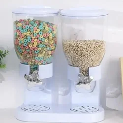 Double Barrel Cereal Jars Kitchen Machine Dispenser Foods Storage Drum Oat Pot Rotating Button Extraction Kitchen Cereal Jars