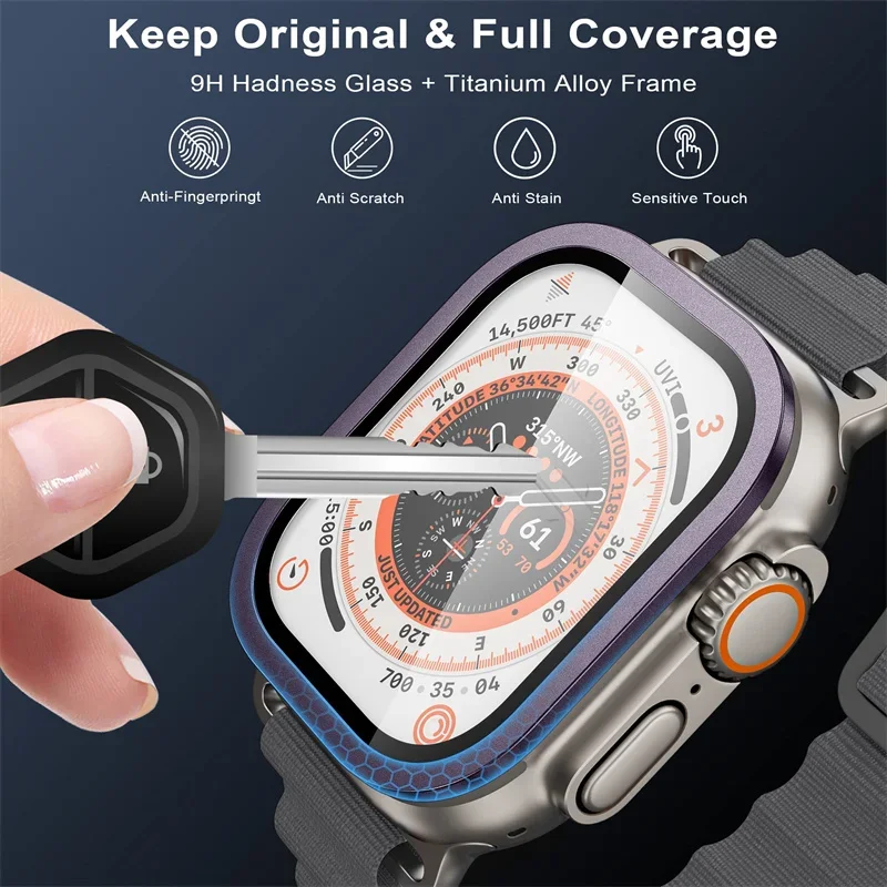 2 Stück Aluminiumlegierungsgehäuse + gehärtetes Glas für Apple Watch Ultra 2 49 mm kratzfester Displayschutz 2027 – Detail 9