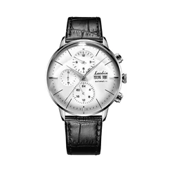 Stainless Steel Men's Watch Automatic Mechanical Movement Calendar Week 24 Hours Display Luminous Pointer Waterproof Wristwatch