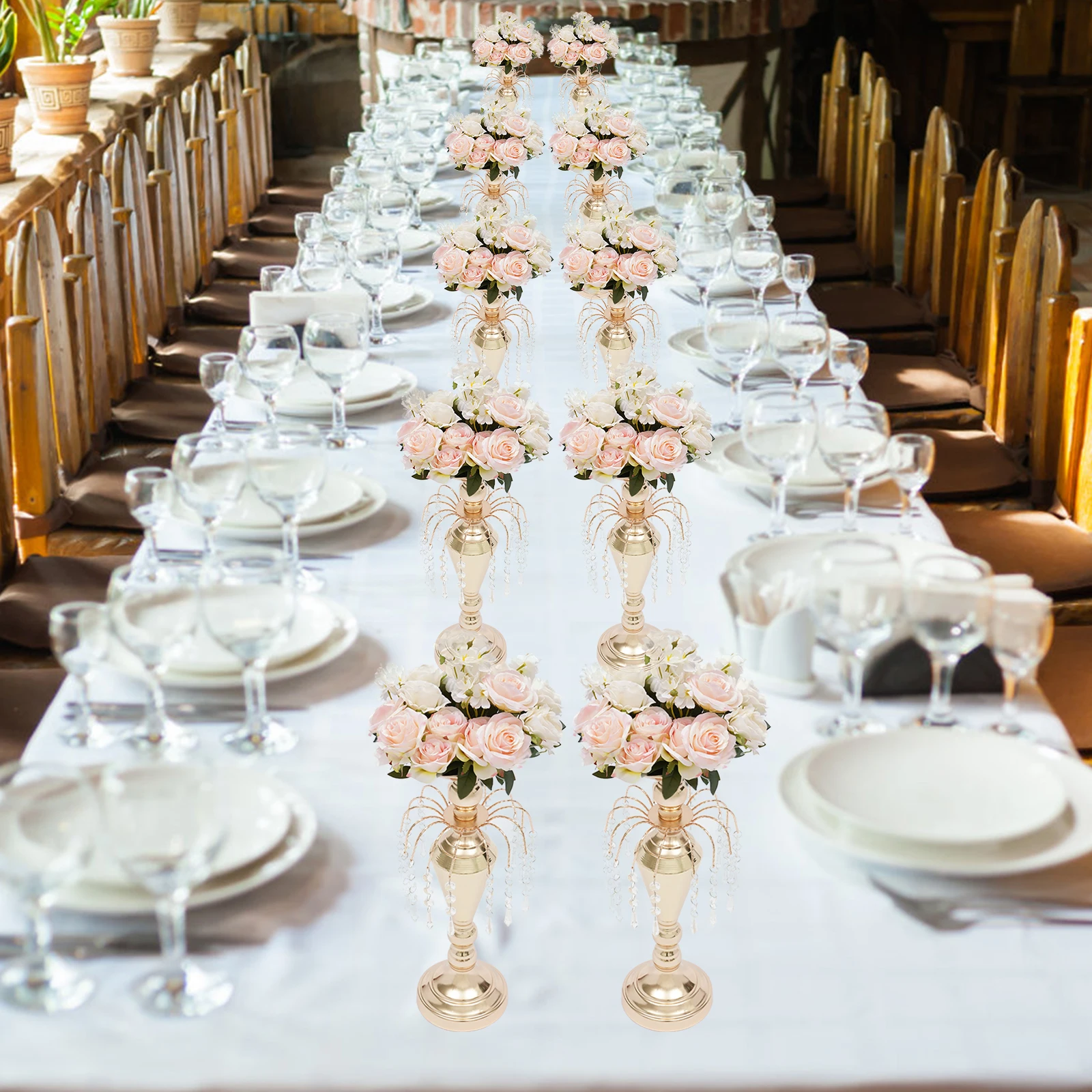 ゴールドの結婚式のセンターピース,花瓶と柱のキャンドルホルダー,花柄のスタンド,レセプションテーブルの装飾,結婚披露宴のディナー,10個