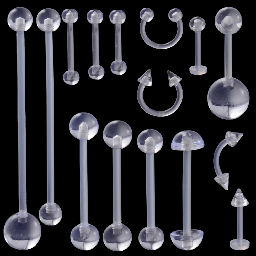 15PCS/Lot Clear Acrylic Eyebrow Navel Tongue Nose Ring Ear Piercings Lip Labret Rings Tragus Barbell Piercings Body Jewelr