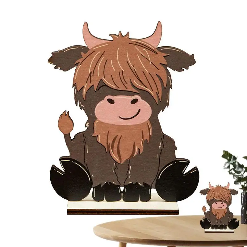 Table Decor Wooden Yak Desk Ornament Cute Plateau Cattle In Sitting Posture For Bedroom Car Desk Art Decoration