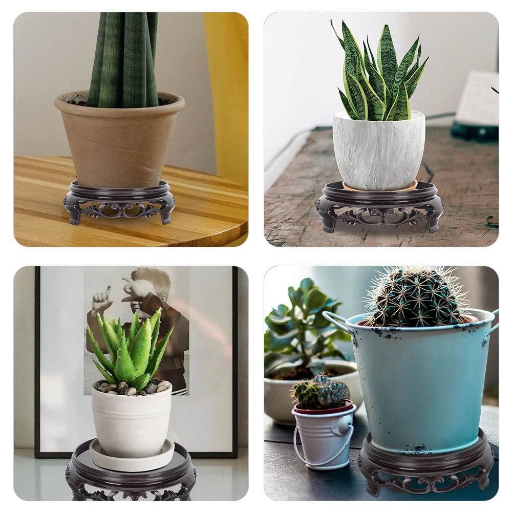 

4pcs Plastic Potted Plant Riser Flower Pot Base For Indoor Garden Vase Statuette Craft Storage Shelf Home Decor Black Tabletop