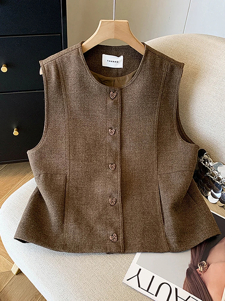 엘레 레이어드 베스트 수트 여성용 겨울 2026 가을 신상 고급 싱글 버튼 숄더 자켓 출퇴근 스타일 디자인