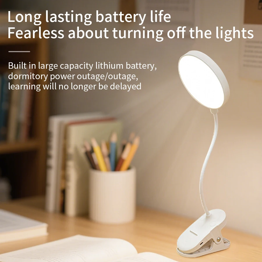 

Portable LED Table Lamp USB Rechargeable Clip Desk Lamp Bedside Reading Night Light Touch 3 Modes Dimming Eye Protection Light