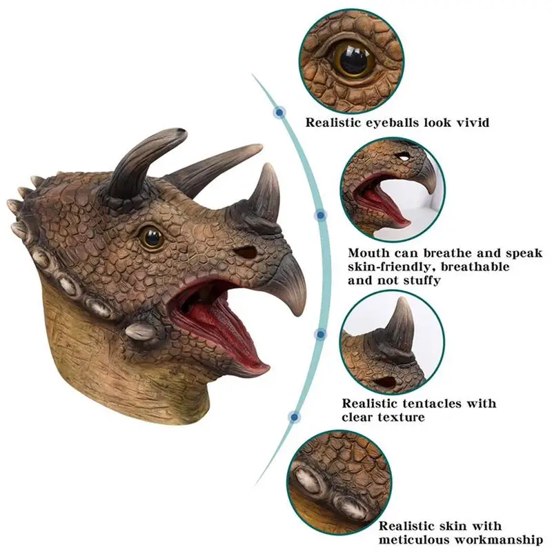 3D Dinosaur Masque Face Cover, Role Play Adereços, Desempenho Chapelaria, Raptor, Festival Dinossauro, Presentes de Carnaval