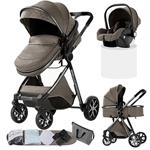 Luxuriöser 3-in-1 Kinderwagen mit Autositz und Schlafkorb, Leichter Babywagen, Hochwertiger Kinderbuggy, Multifunktionaler Verstellbarer Reisebuggy, Einfach Faltbar, Kompakt, Tragbar, Sicher,