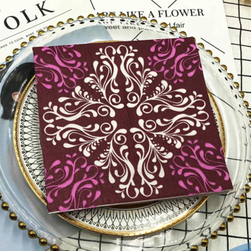 10/20pcs/Pac Colourful Printed Napkins Purple Flower Creative Square Paper Napkins Wedding Party Restaurant Folding Mouth Cloths