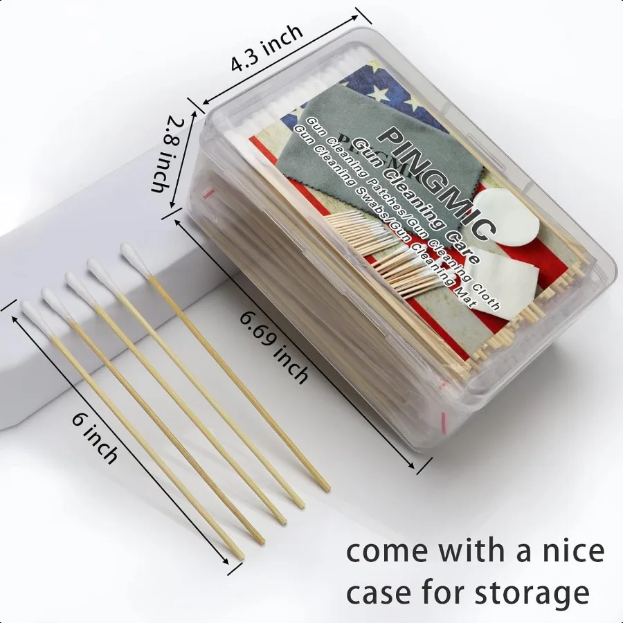 500 1000 Count 6'' Long Round Pointed Cotton Swabs Durable Stem Lint Free Gun Cleaning Swabs Pure Cotton Tips for Gun Maintenan