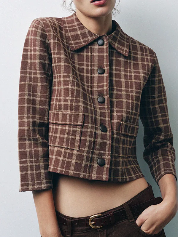 

Faionable клетчатое вязаное пальто с воротником, осень 2022, женская универсальная верхняя одежда Sli, длина све Seven Fem ence