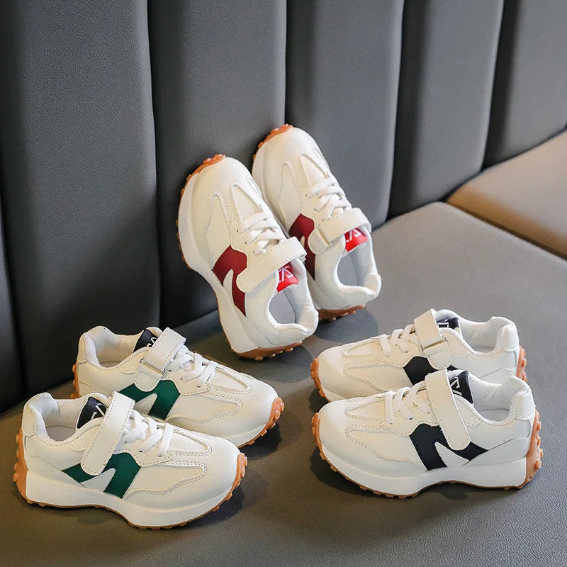 Spring Autumn Children Soft-Soled PU Sneakers Kids Non-Slip Student White Shoes Boys Girls School Outdoor Sports Shoes Everyday