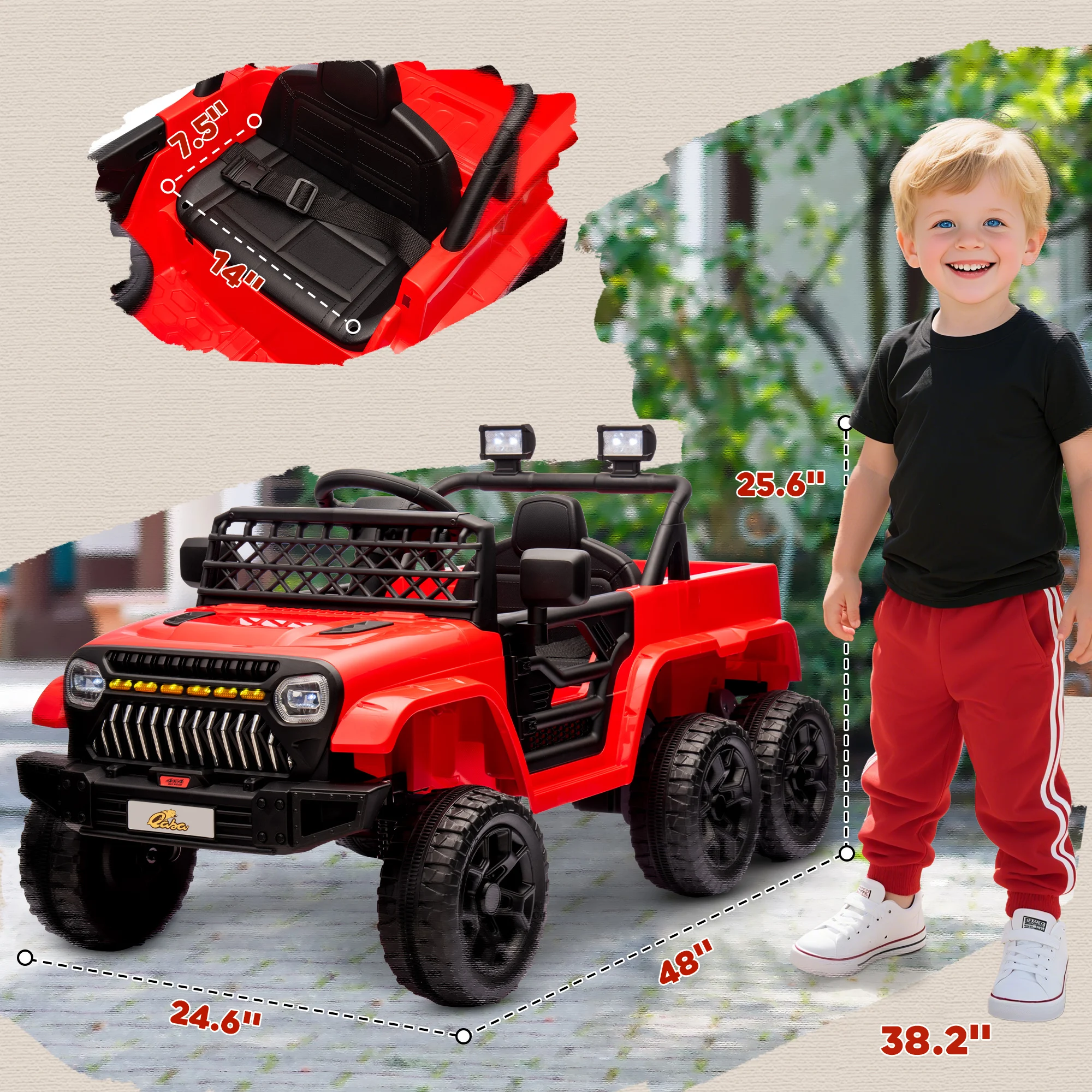 12V elektrische kinderauto met 2Wd/4Wd schakelbaar, afstandsbediening, rood