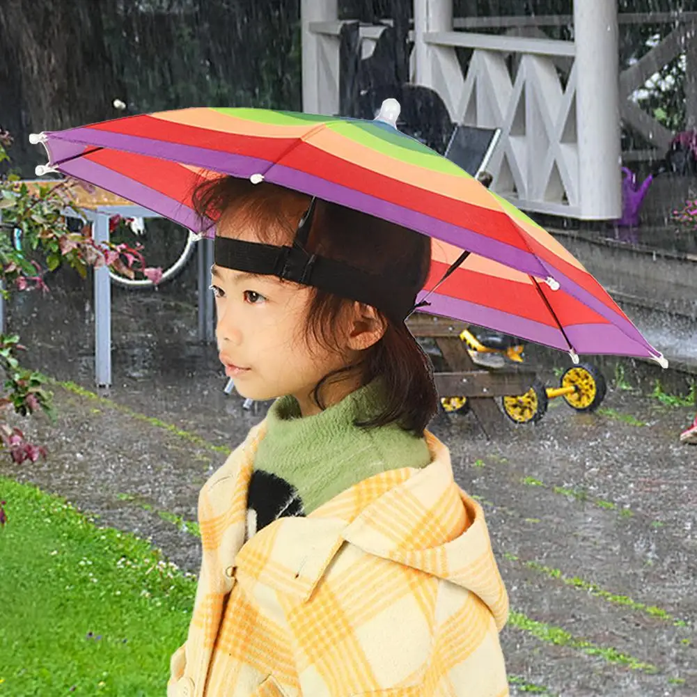 Children Rain Umbrella Hat Portable Foldable Outdoor Sun Cap Beach Shade Fishing Waterproof Headwear Hats Kids Camping Head Q8S5