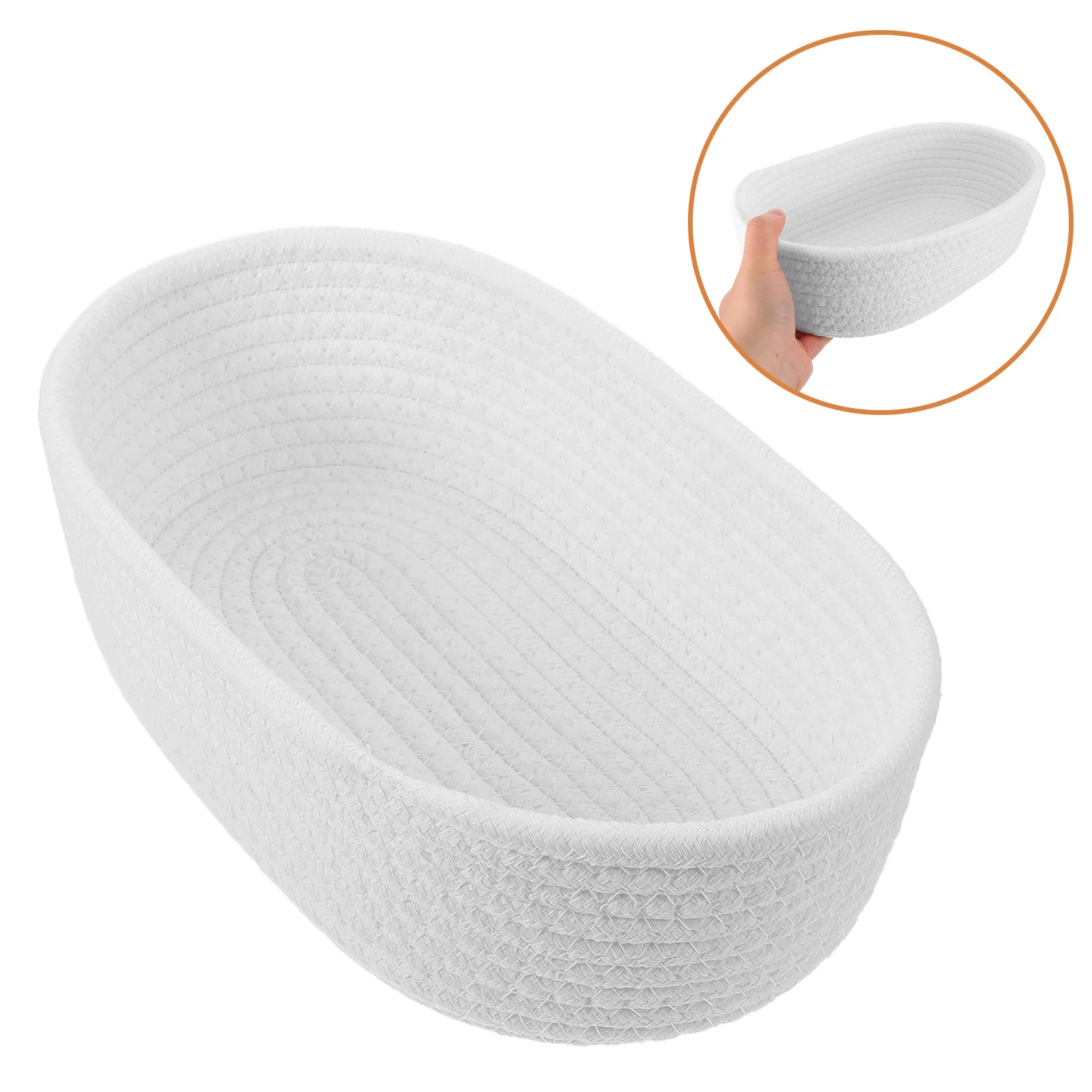 

Storage Box Desk Organizer Snack Container Woven Basket Hamper Makeup Bin Cotton Rope White Desktop Organizer