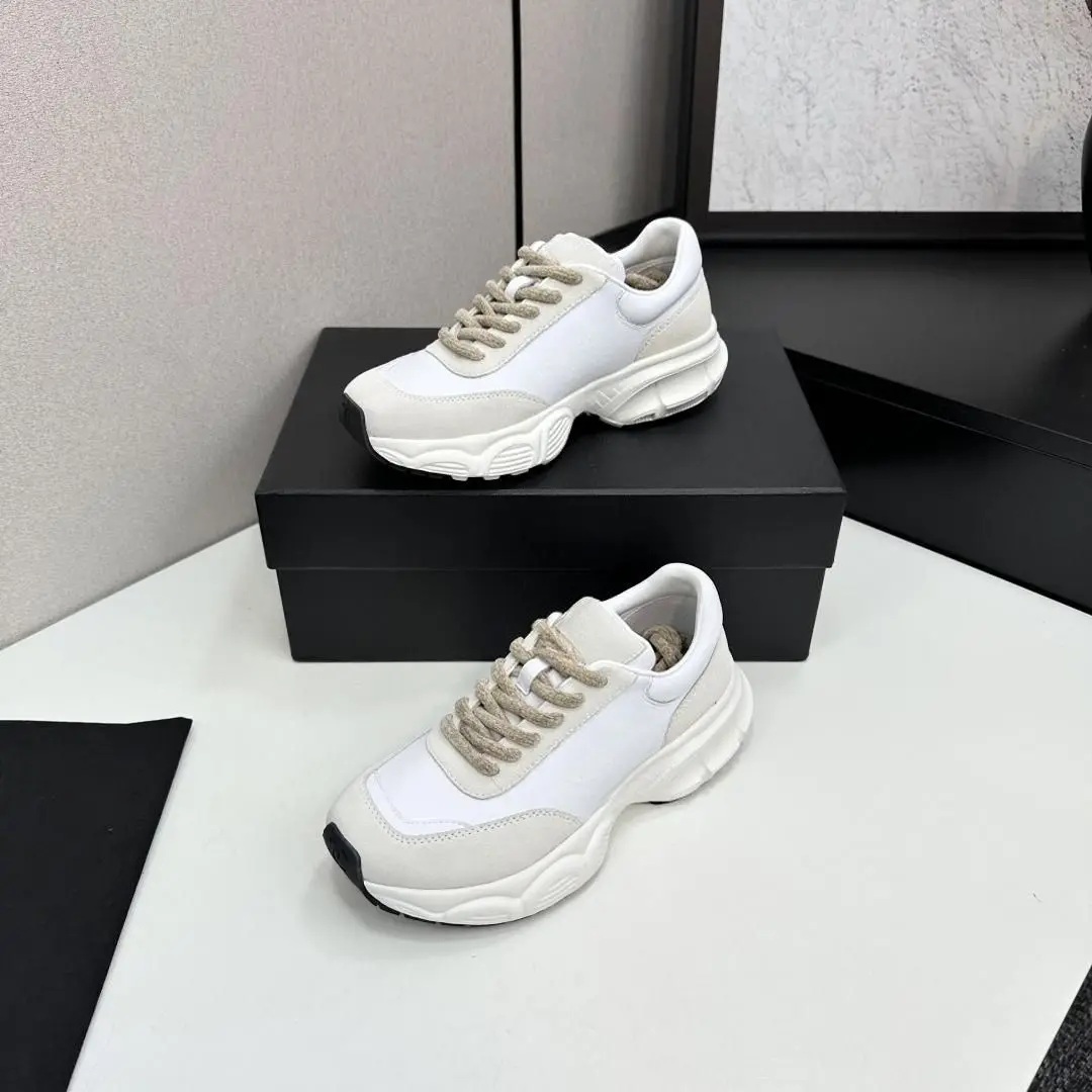 Men Women Cream‑Color Casual Sneakers Thick Rope Laces Wear‑Resistant Non‑Slip Daily Walking Fashion Shoes