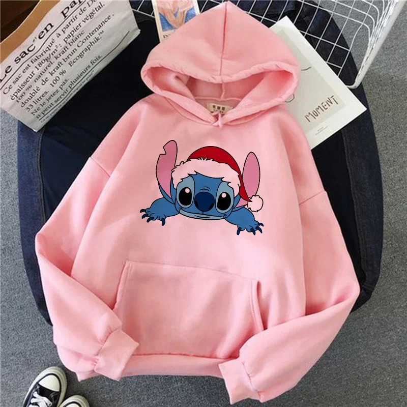 Japanische Animation Emo Damen bekleidung Luxusmarke Disney Original Lilo & Stitch Pink Designer Damen Langarm Hoodie