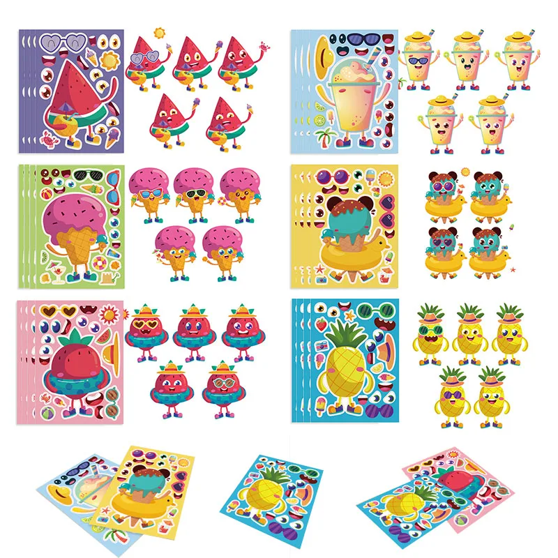 Make Your Fruit Ice Cream Stickers Sheets Children Kids DIY Toys Make A Face Sticker For Water Bottle Laptop Notebook Decoration