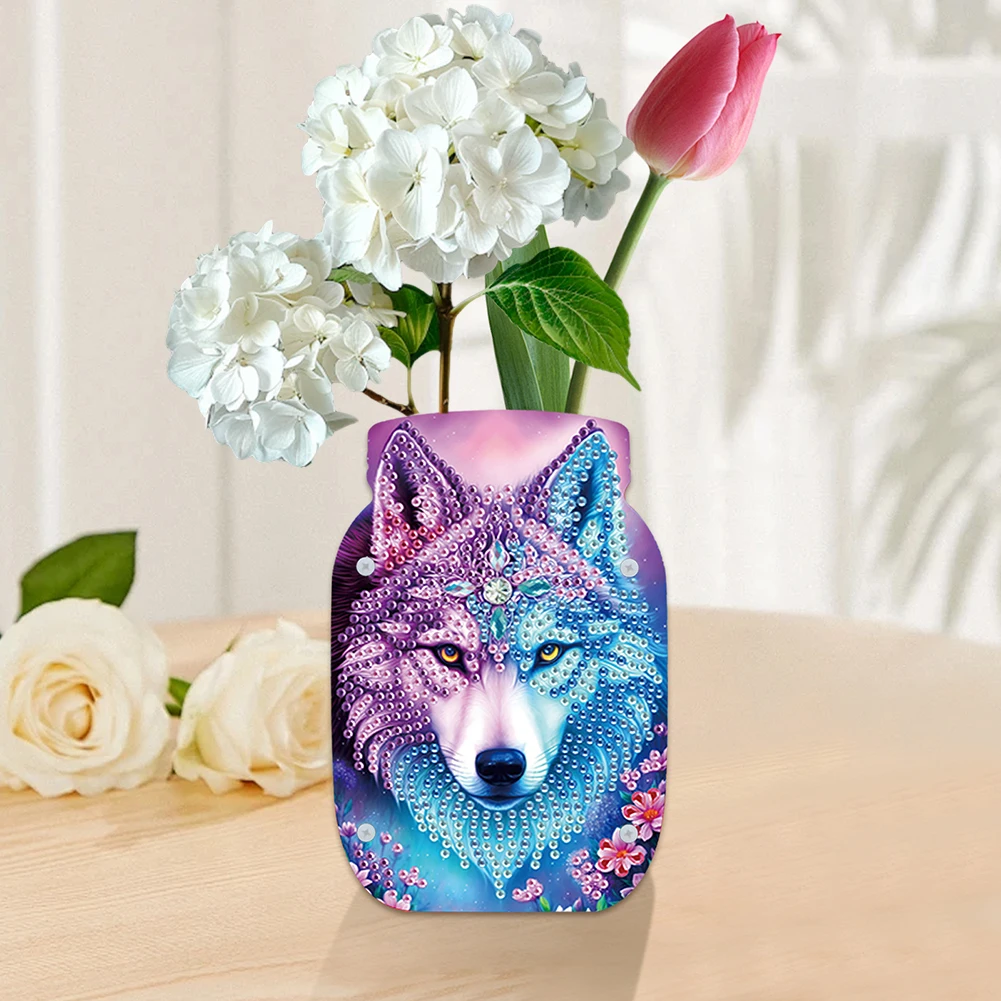 

Wolf Acrylic Double Sided Special Shape Diamond Painting Vase for Home Decor
