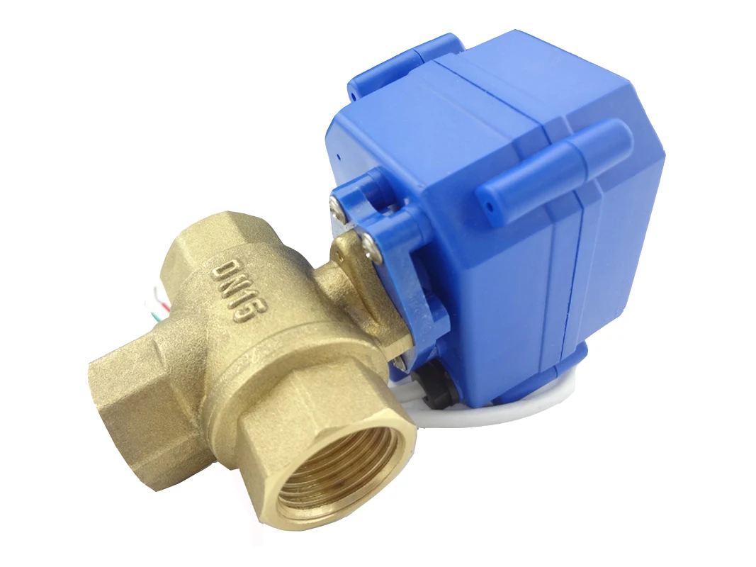 Misol 3 way DN15(reduce port) motorized ball valve , electric ball valve( T Port ), motorized valve, MS-3-15-12V-T-R01-1