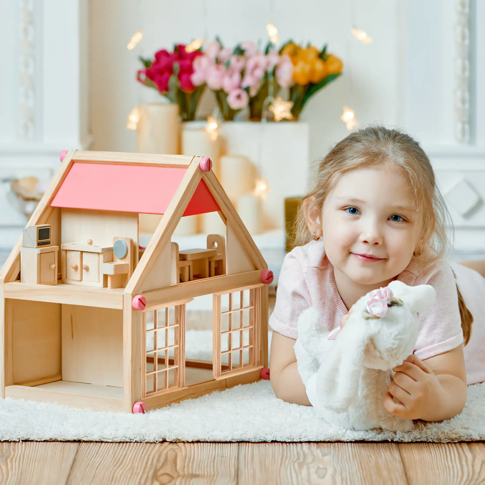 

House Window Frame Ornament Mini Wood Window Model with Blinds for Craft Projects 2pcs 11.5x8.3x2cm