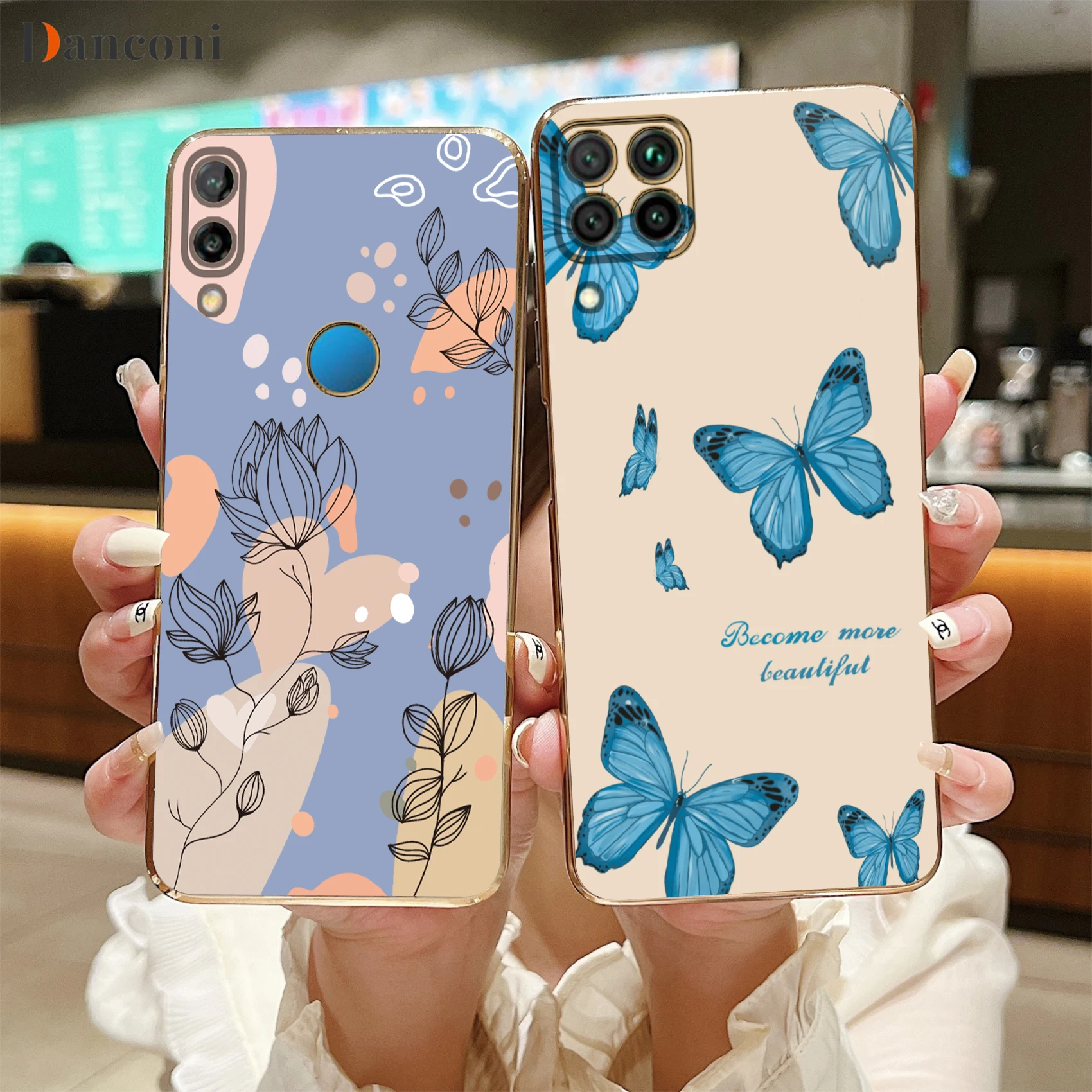 Abstract Plant Luxury Plating Phone Case On For Huawei P30 Lite P 30 P20 P40 Lite Pro P smart 2019 Psmart Z Plus 2018 Cover