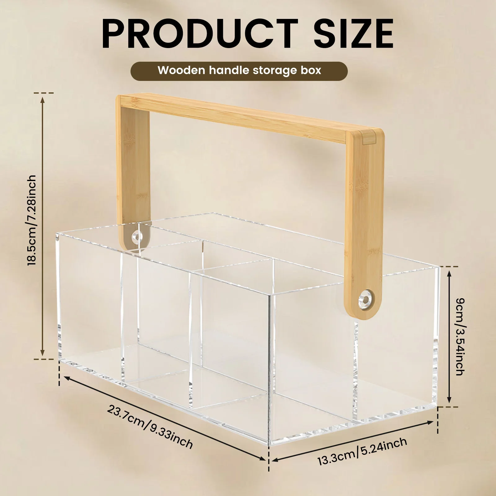 4 Grids Acrylic kitchen cutlery organizerTableware Plates Cutlery holder with Handle Multipurpose Cosmetics stationery organizer view 2
