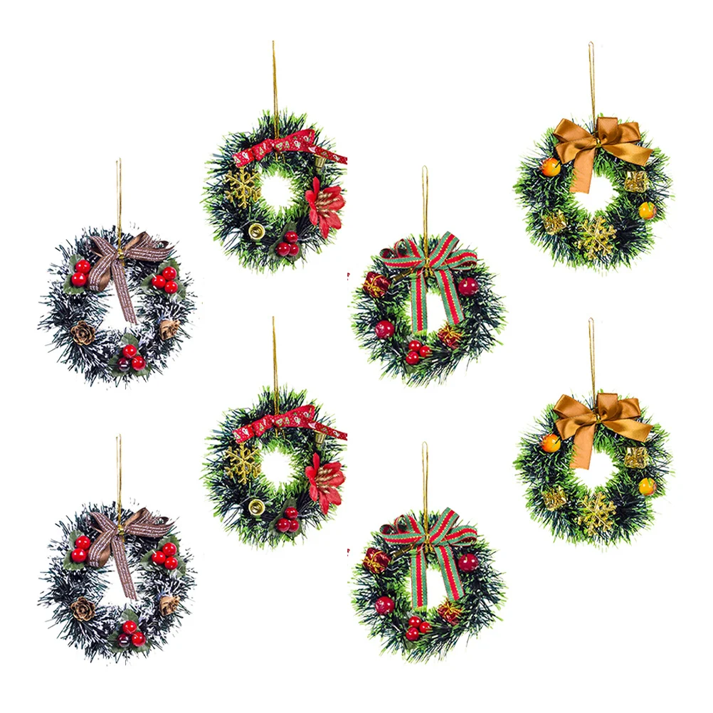

8Pcs Christmas Garland Mini Wreaths Decorative Garland Pendants Xmas Playhouse Home Hanging Decoration Mini Wreath