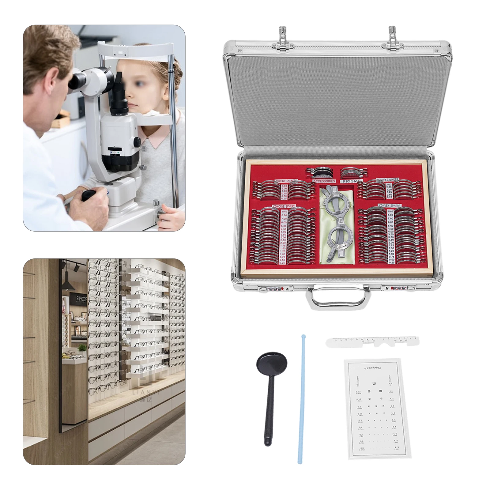 104-teiliges Set für optische Testlinsen, Testlinsen-Set, Testlinsen-Set für Optometristen, Sehbehälter