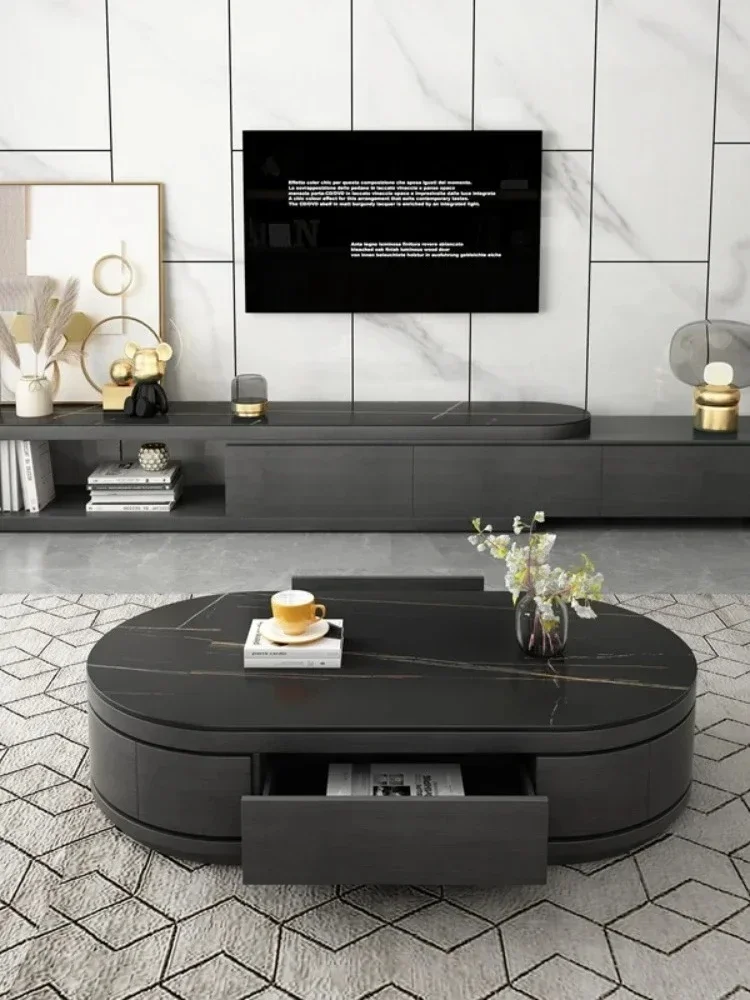 

A Minimalist rock slab coffee table TV cabinet simple modern small apartment new black