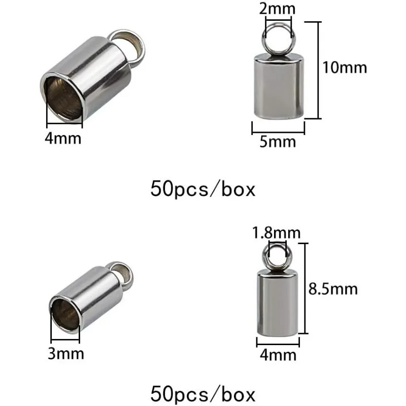 100pcs 2 Sizes 3mm/4mm Barrel Cord Ends 304 Stainless Steel End Caps Leather Cord Ends Terminators End Tip Bead Caps for Leather