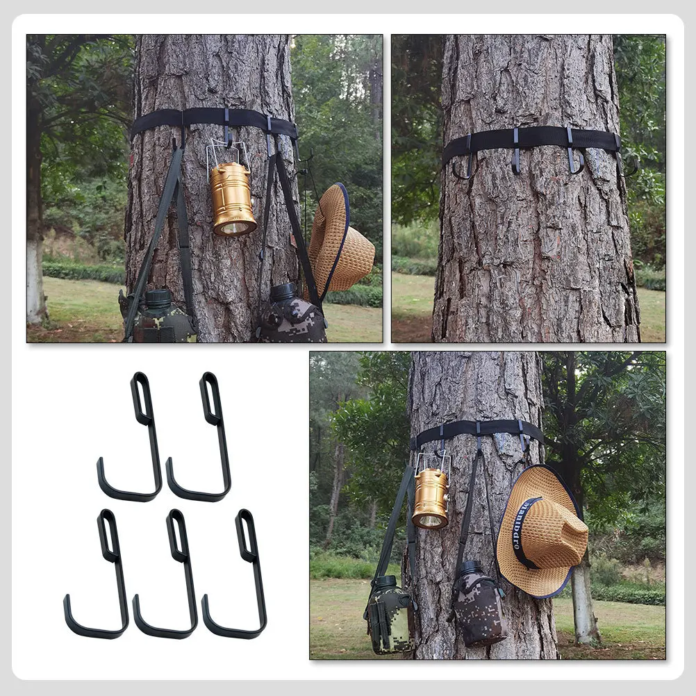 5Pcs Tree Stand Hooks Heavy Duty Black Metal Multi Hook Hunting Equipment Hangers Outdoor Use Tree Stand Hooks