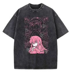 Vintage Men Printed Tshirts Bocchi Club Music Band Anime Bocchi The Rock Cotton Tops Creative Crew Neck Tees Washed TShirt