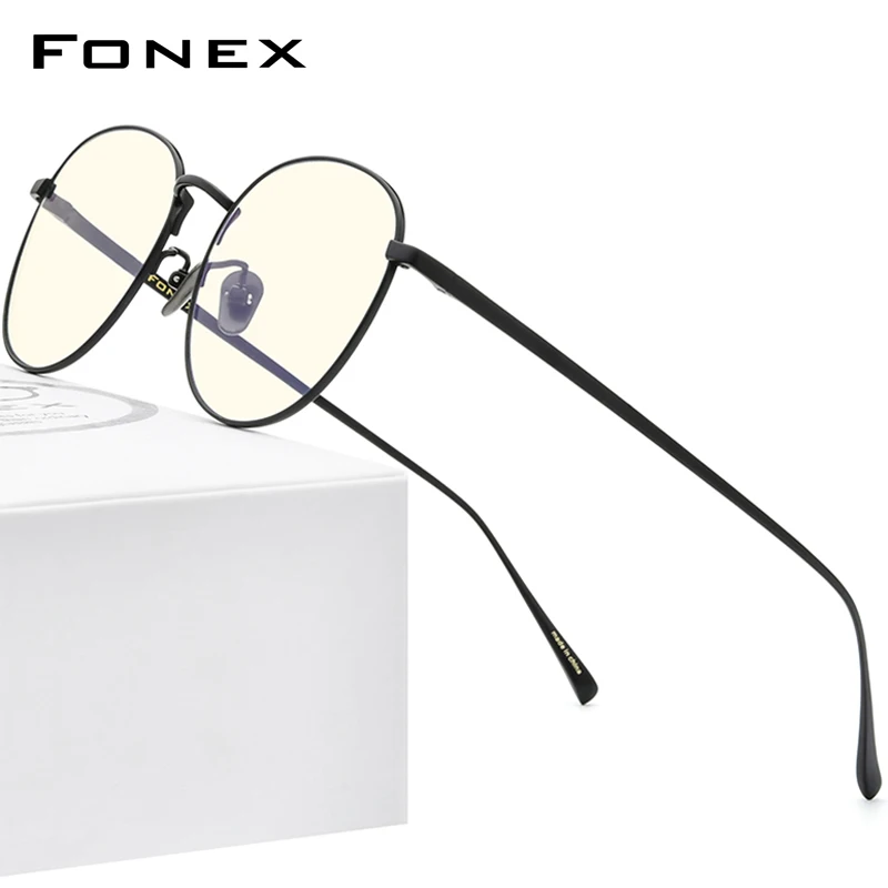 FONEX Pure Titanium Anti Blue Light Blocking Glasses for Women Retro Oval Eyeglasses Men 2020 New Vintage Eyewear 30015