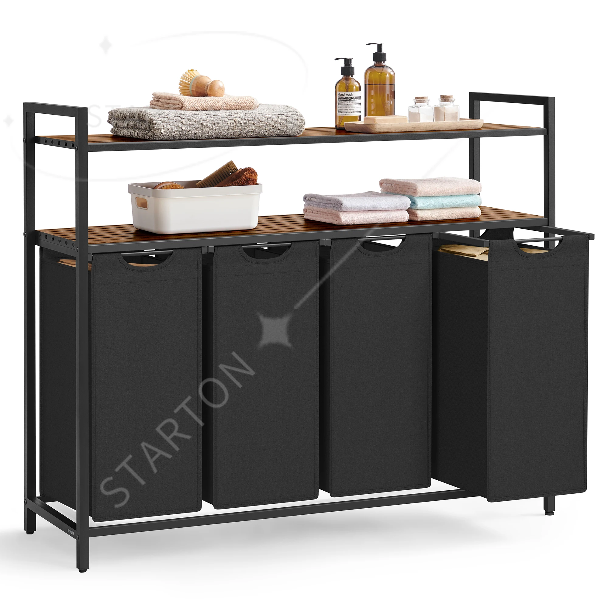 

Корзина для белья с 4-мя выдвижными и съемными мешками для белья Корзина для белья с полкой