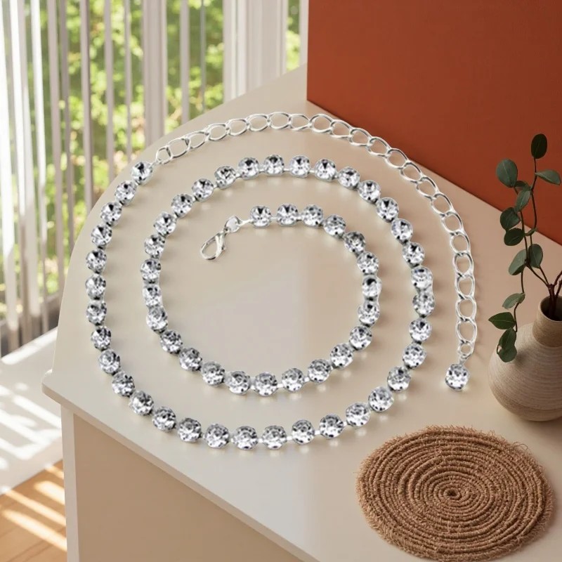 Große Diamant-Mode-Strass-Taillenkette für Damen, verstellbare Metall-Körperkette für Kleider, Bauchtanz-Wasserdiamantgürtel – Detail 1
